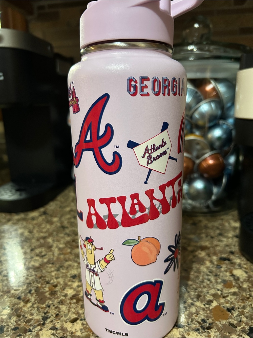 rave Pink Atlanta Braves Sticker Water Bottle